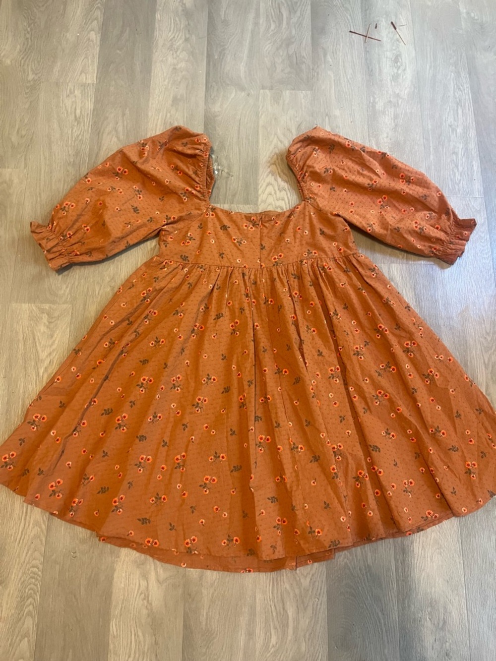 Women’s Altered State Puff-Sleeve Midi babydoll Dress in Rust Floral boho hippie - Picture 7 of 7